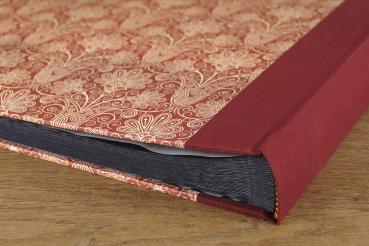 dark red album in many sizes, ivory and black cardboard